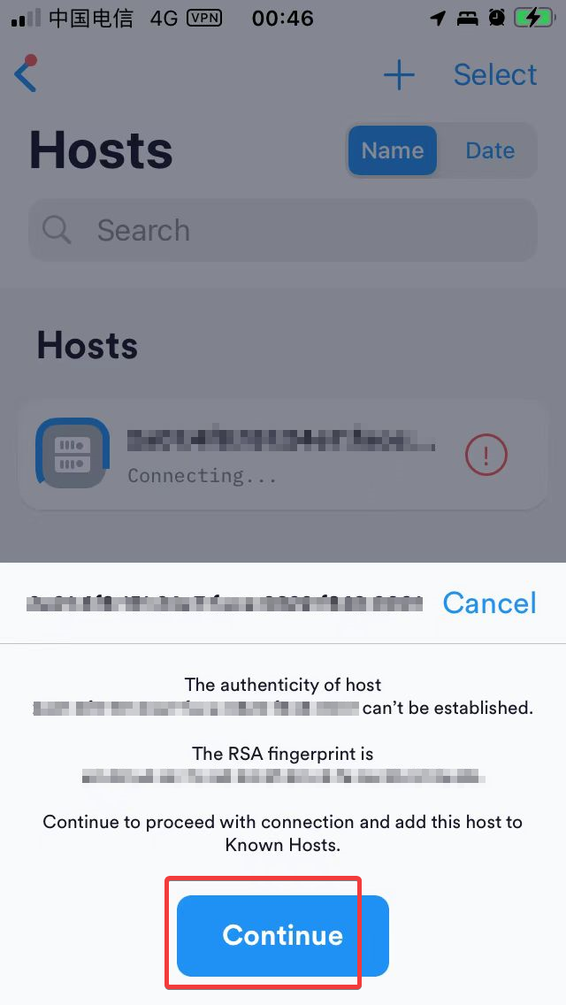 Termius 连接 Host 同意服务器指纹