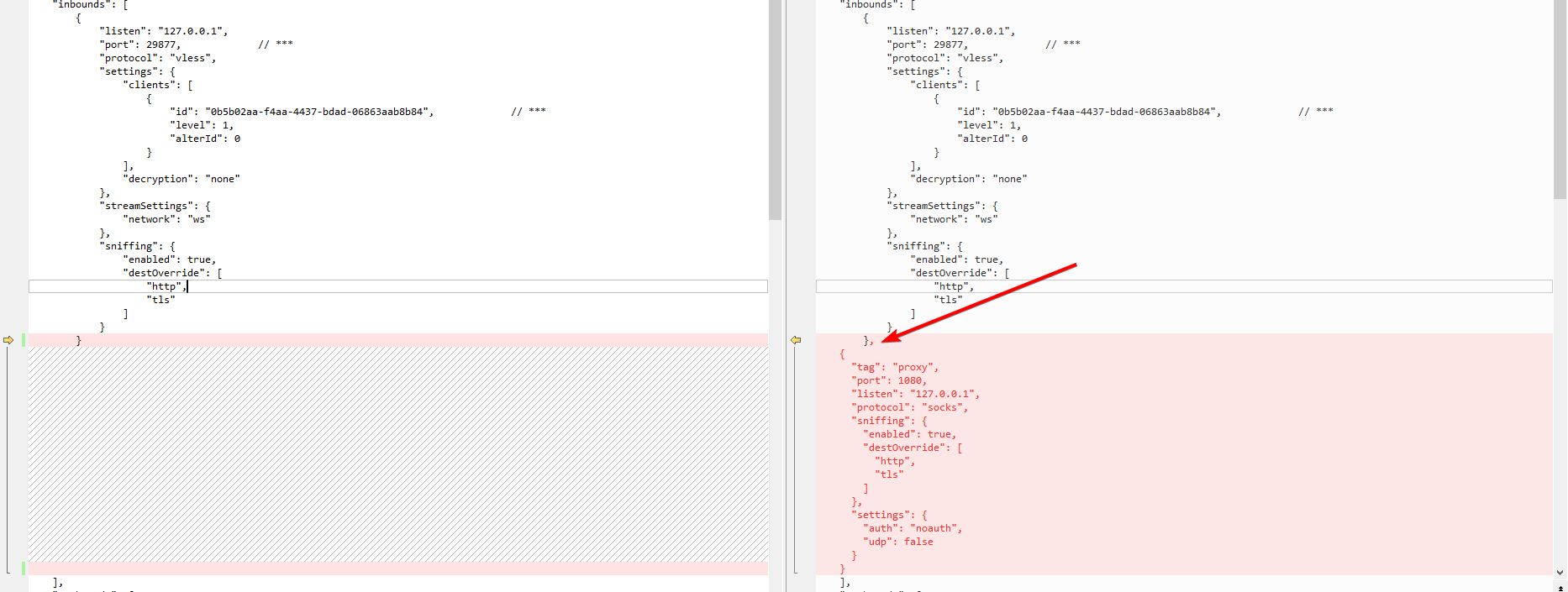 编辑config.json添加v2ray inbound socks5