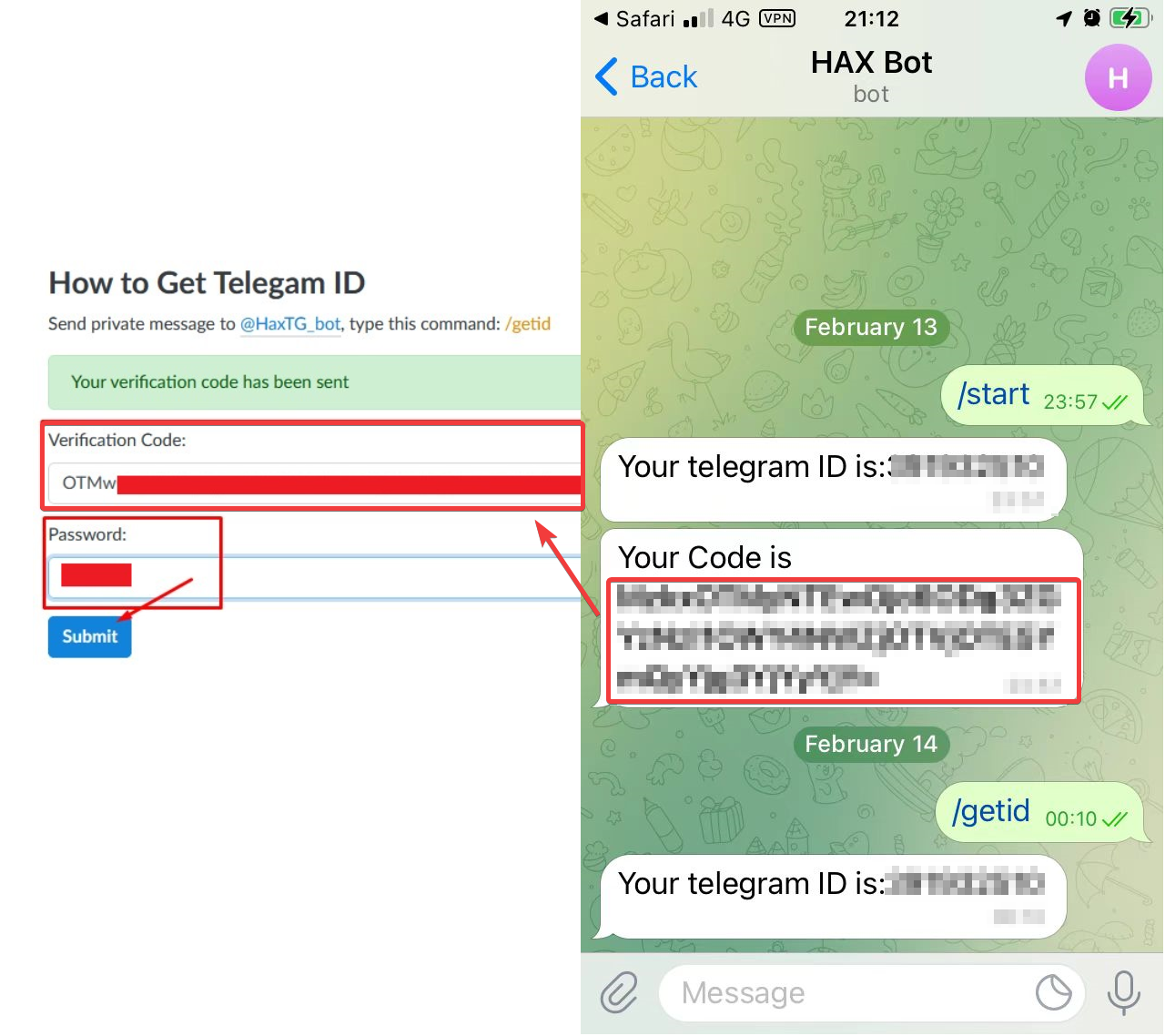 Hax register account input verification code and password