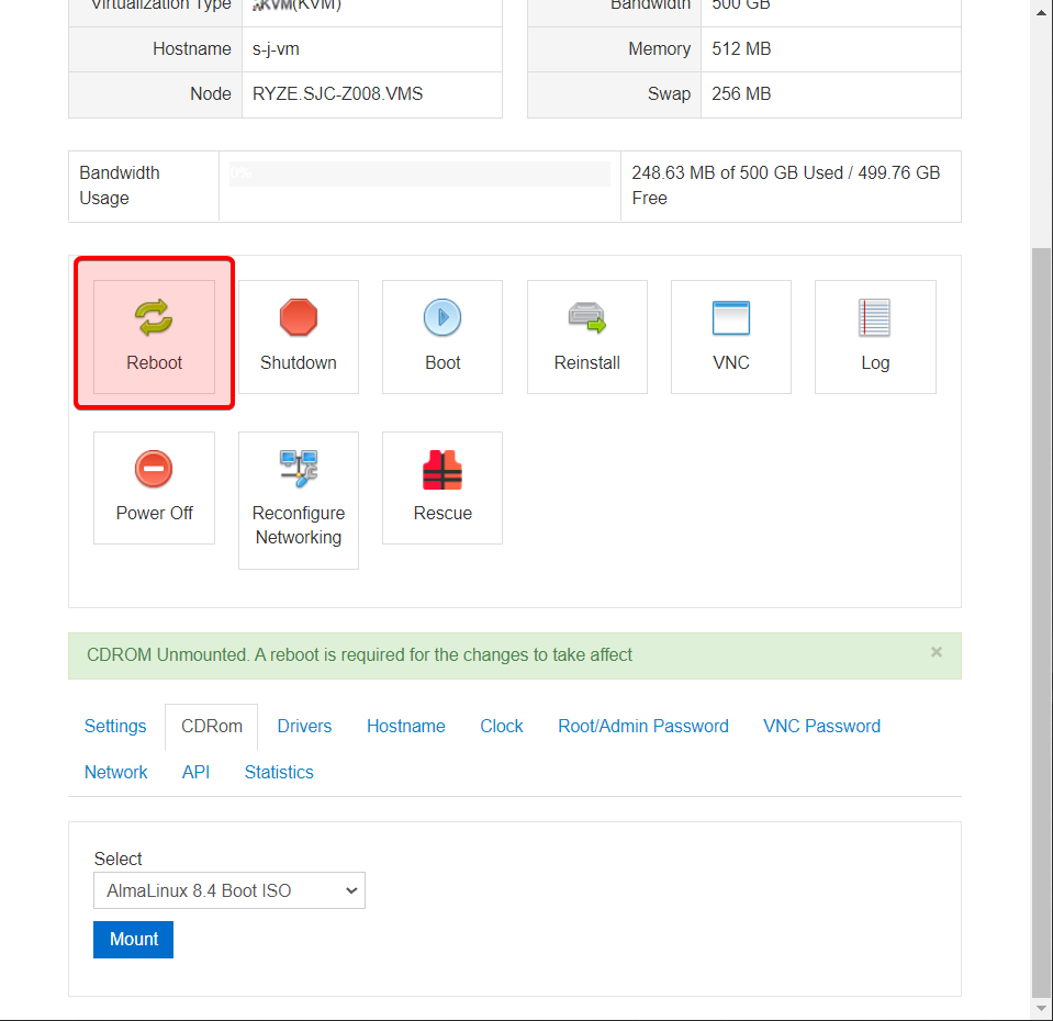VNC 面板 重启Reboot