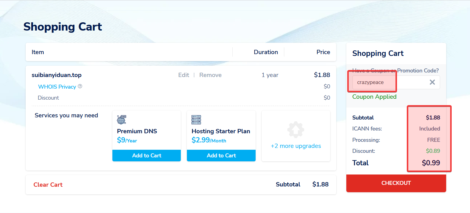namesilo 购买域名 使用优惠码 crazypeace