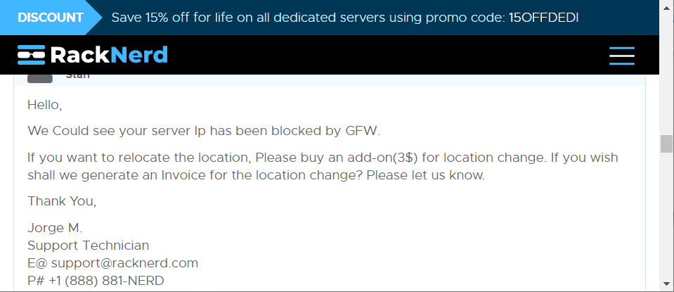 Racknerd charge add-on(3$) for location change