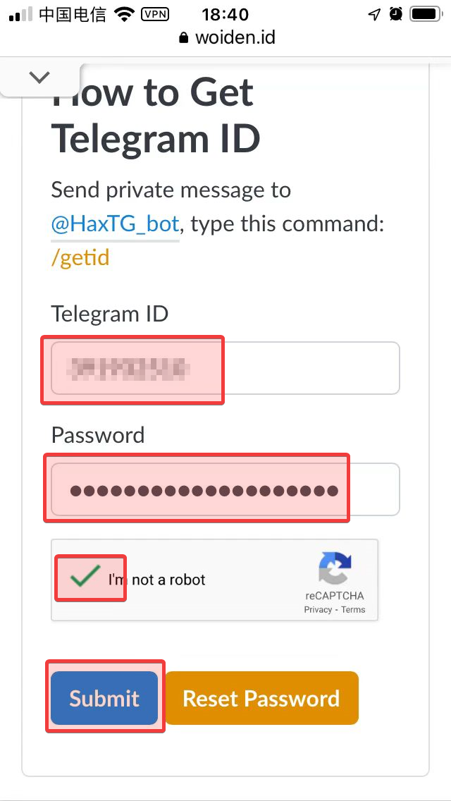Woiden登录账户 输入Telegram ID 密码