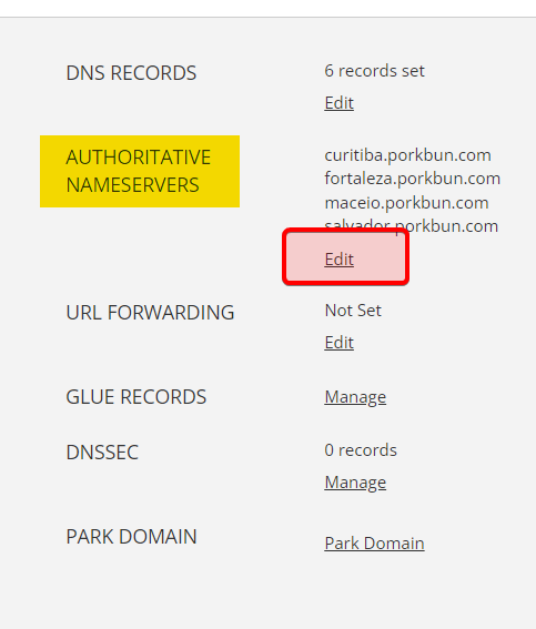 porkbun.com 修改名称服务器 edit nameserver