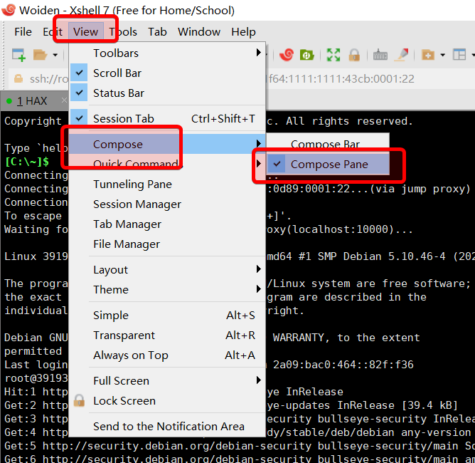 Xshell open Compose Pane Xshell 打开撰写窗格