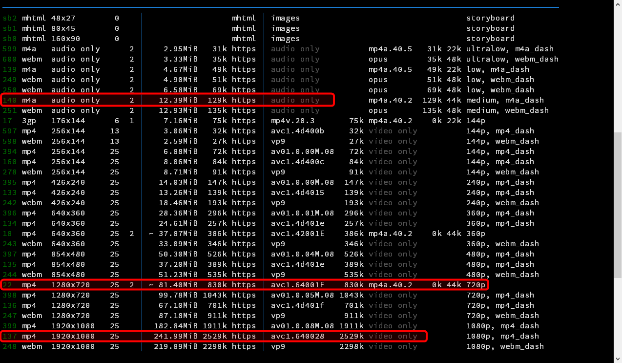 yt-dlp -F 查询YouTube音频视频流列表 yt-dlp -F 查询YouTube音频视频流列表