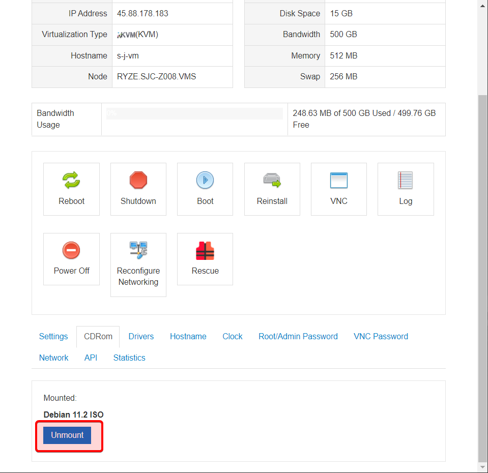 VNC 面板 取消挂载Unmount CDROM ISO