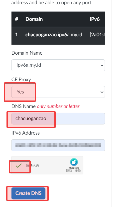 Hax DNS Pointing CF create DNS - CF Proxy - Yes