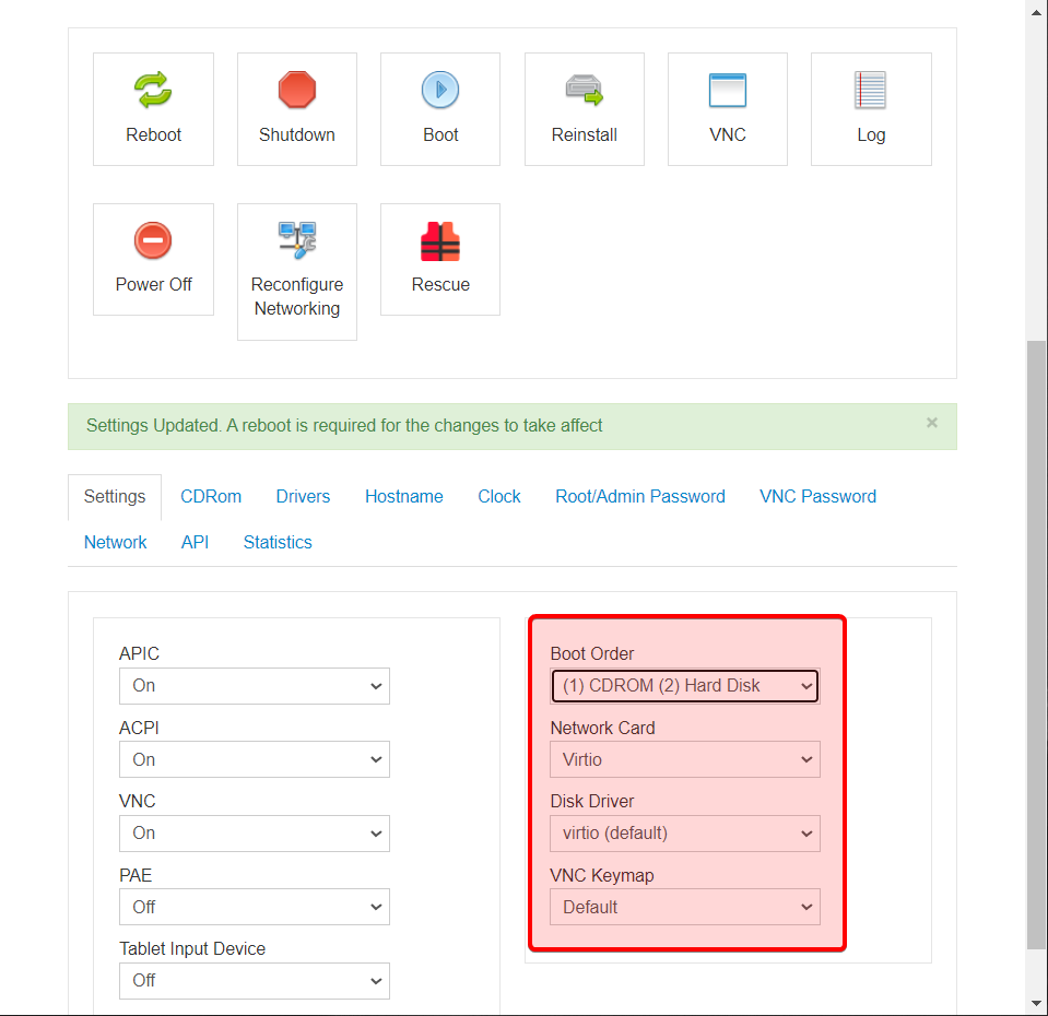 VirMach 后台面板 启动顺序 Boot Order