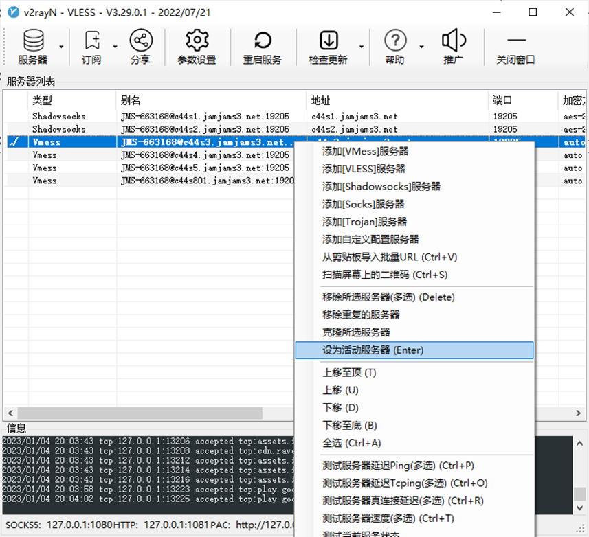 v2rayN-VLESS 3.29.0.2 启用服务器